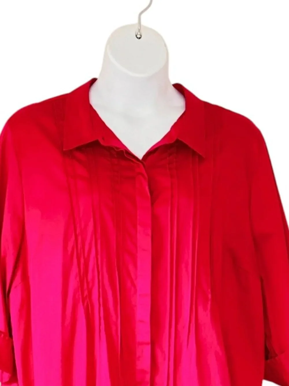 Maggie Barnes for Catherine's Pintuck Yoke Button Front Top Cotton Spandex 3X